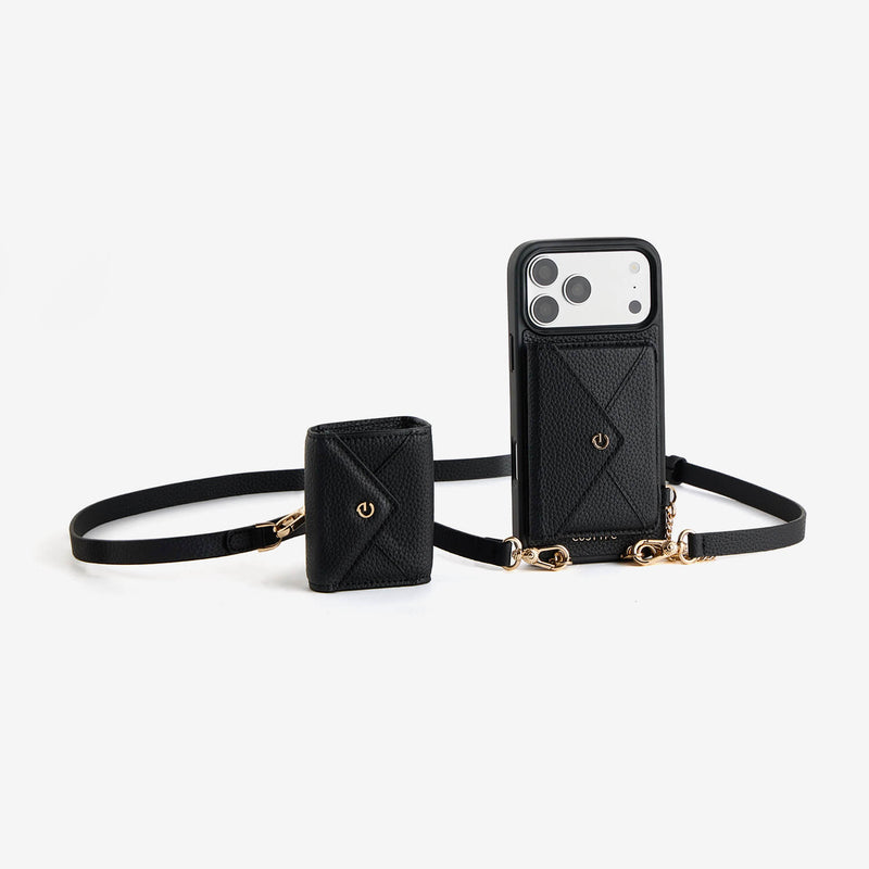 iPhone 18 Pro Max case with detachable envelope wallet and compact AirPods pouch for travel convenience
