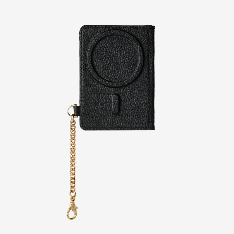 magnetic wallet with leather texture and detachable chain, perfect for cards