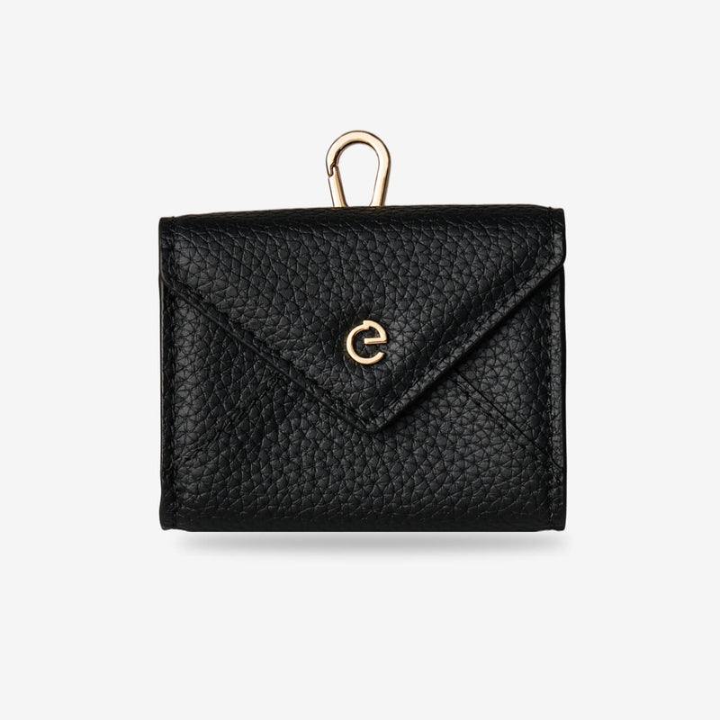 Small leather storage pouch featuring an envelope design for earbuds, keys and personal items