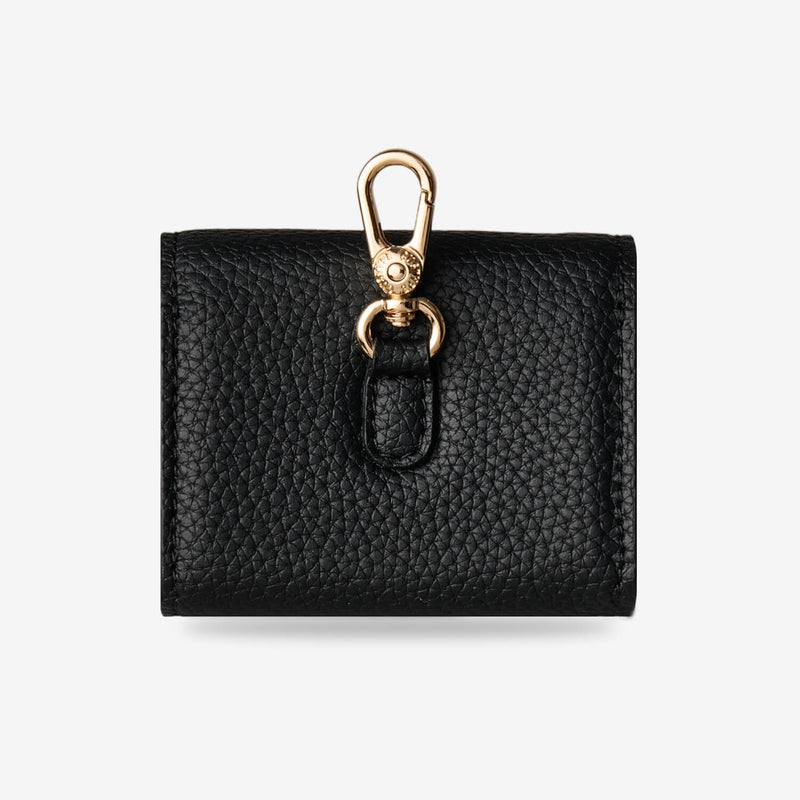 Black envelope-style AirPods pouch designed for wireless earbuds and everyday essentials
