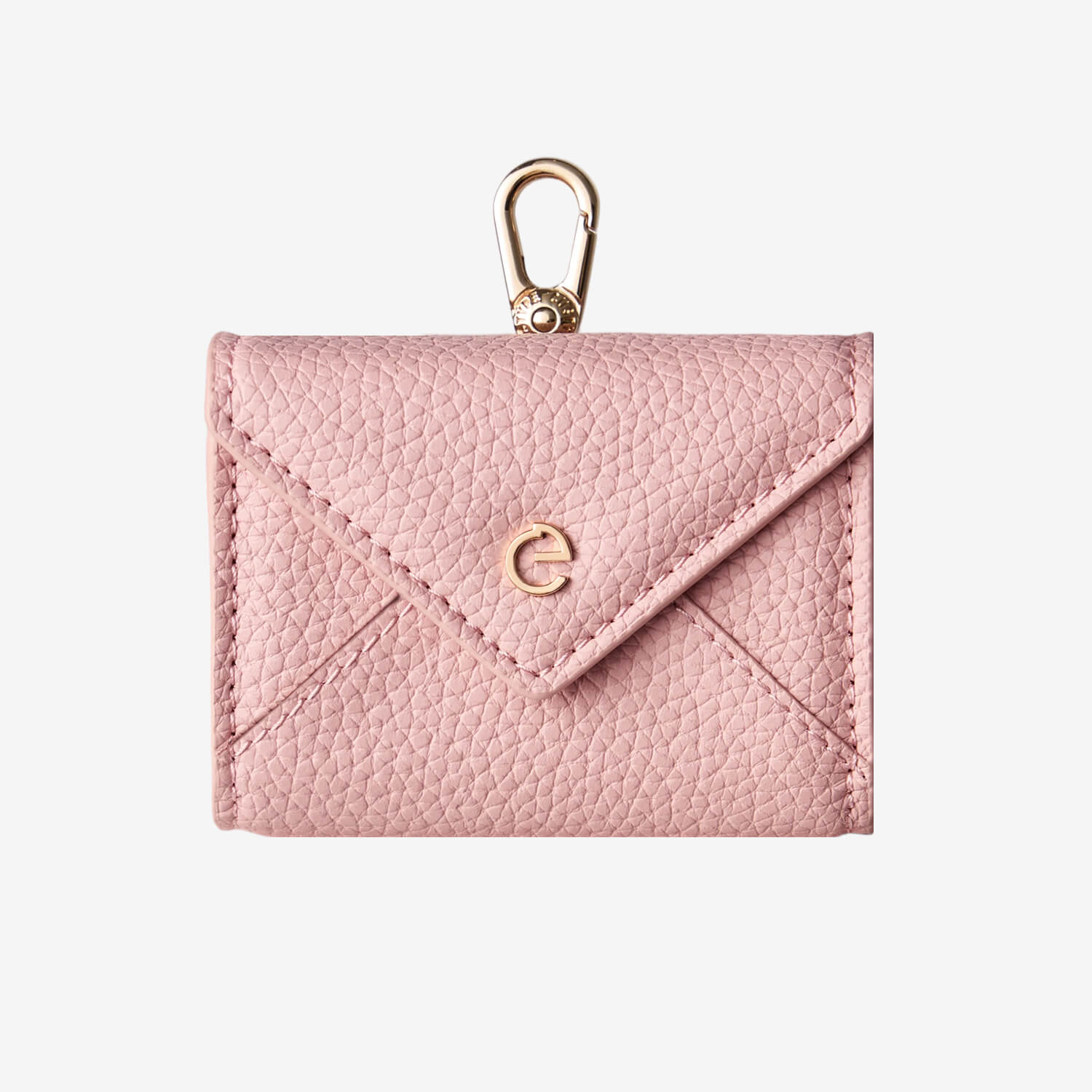 Pink leather AirPods pouch featuring an elegant envelope design for wireless earbuds and small essentials
