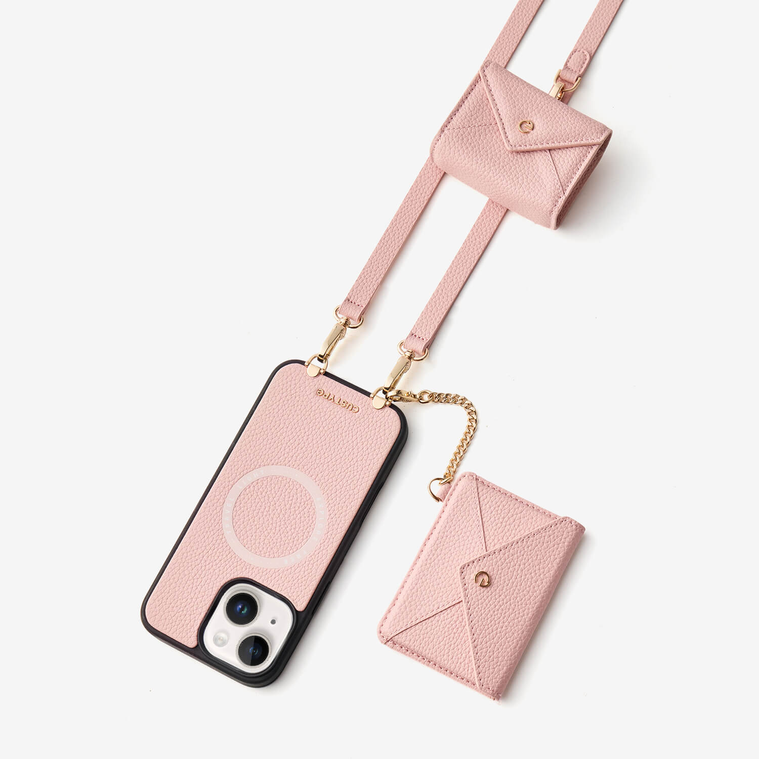iPhone 15 crossbody case with detachable wallet and mini pouch for organized essentials during travel