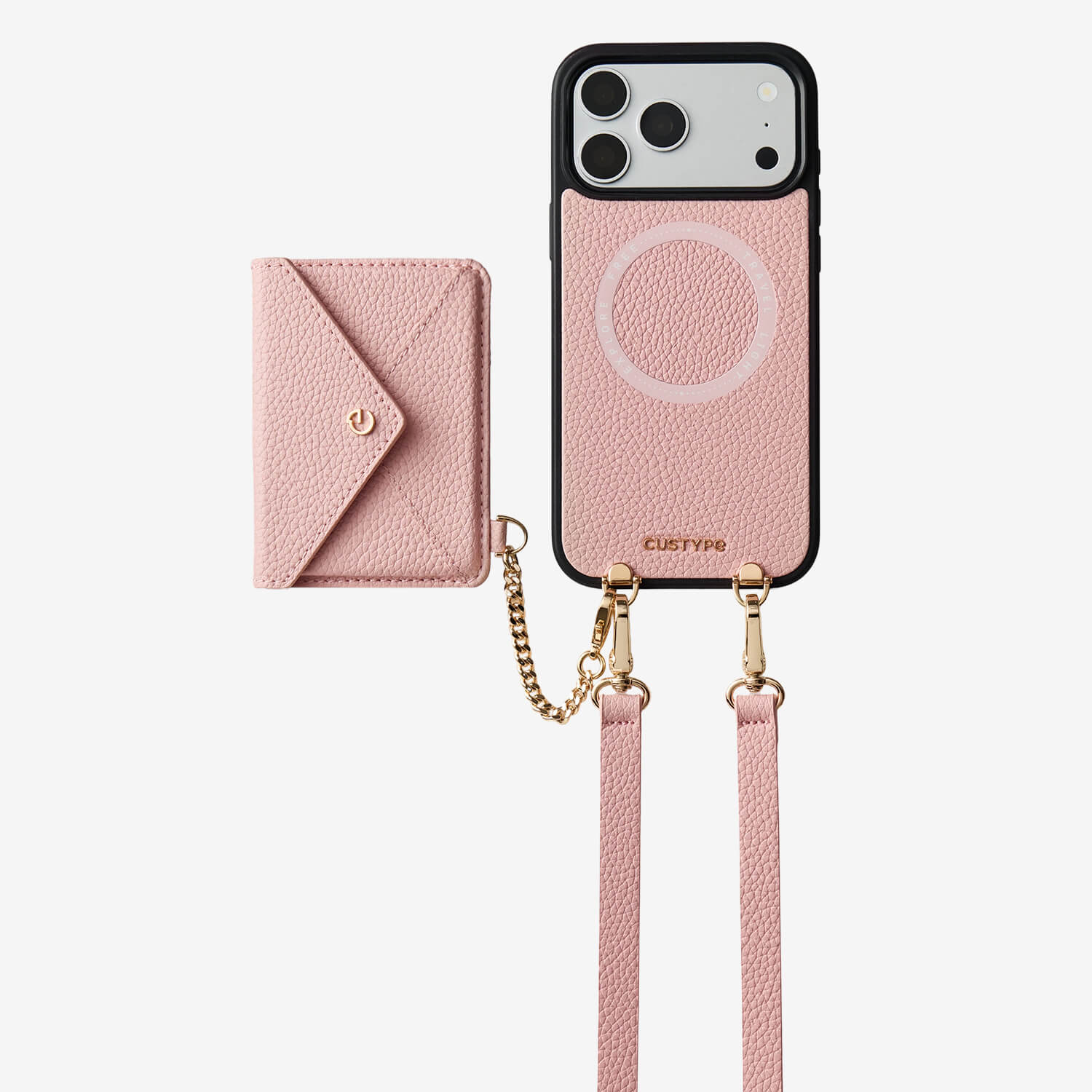 Premium iPhone 18 Pro Max case with envelope wallet design and pink leather finish for travel and commuting
