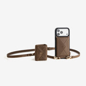 iPhone 18 Pro wallet case with crossbody strap, mini pouch and elegant Mocha leather finish for travel and daily outings