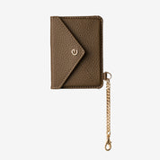 Premium Mocha card holder featuring envelope-inspired construction and refined gold-tone details