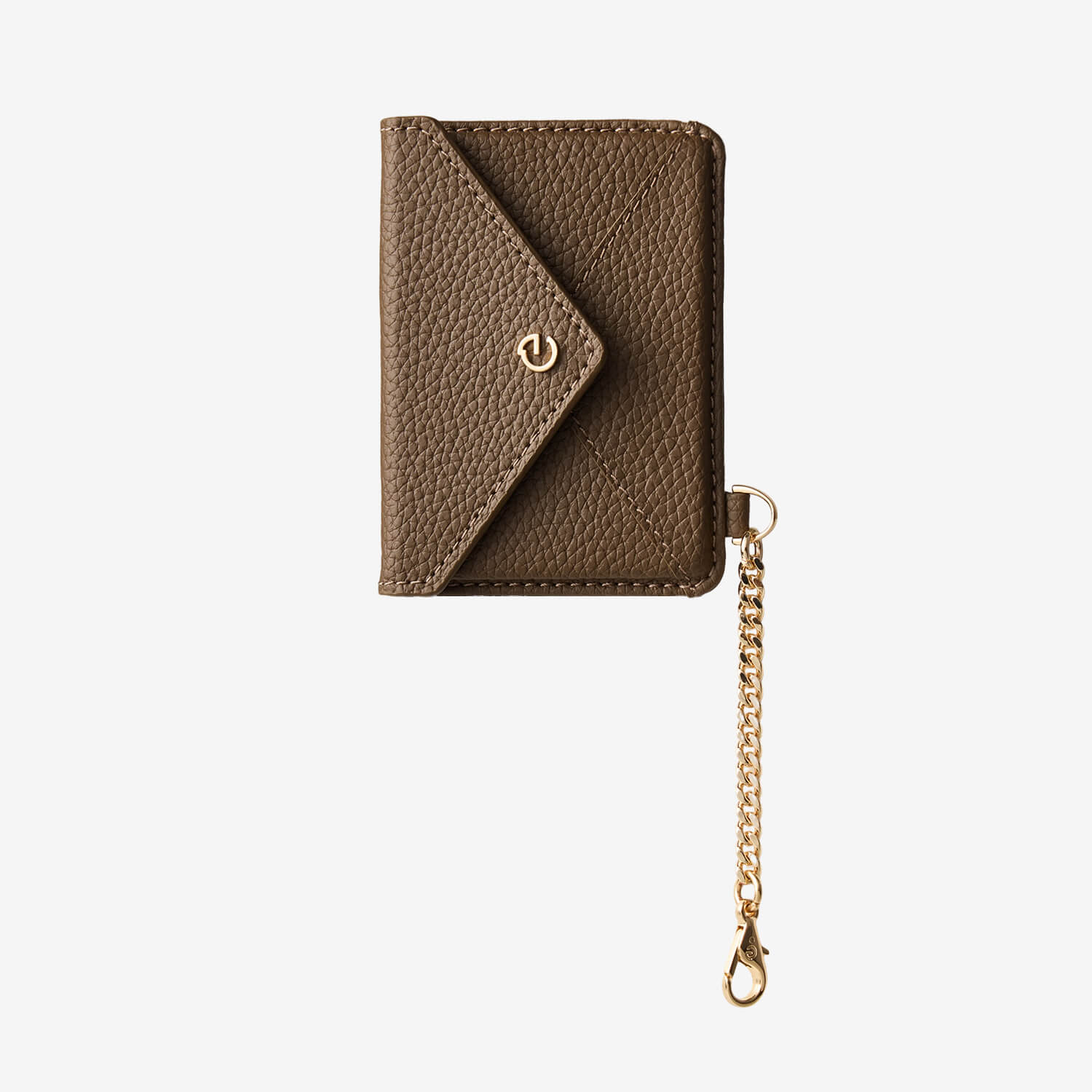Premium Mocha card holder featuring envelope-inspired construction and refined gold-tone details