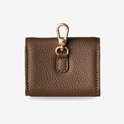 Fashionable Mocha leather pouch designed for wireless earbuds and personal items on the go