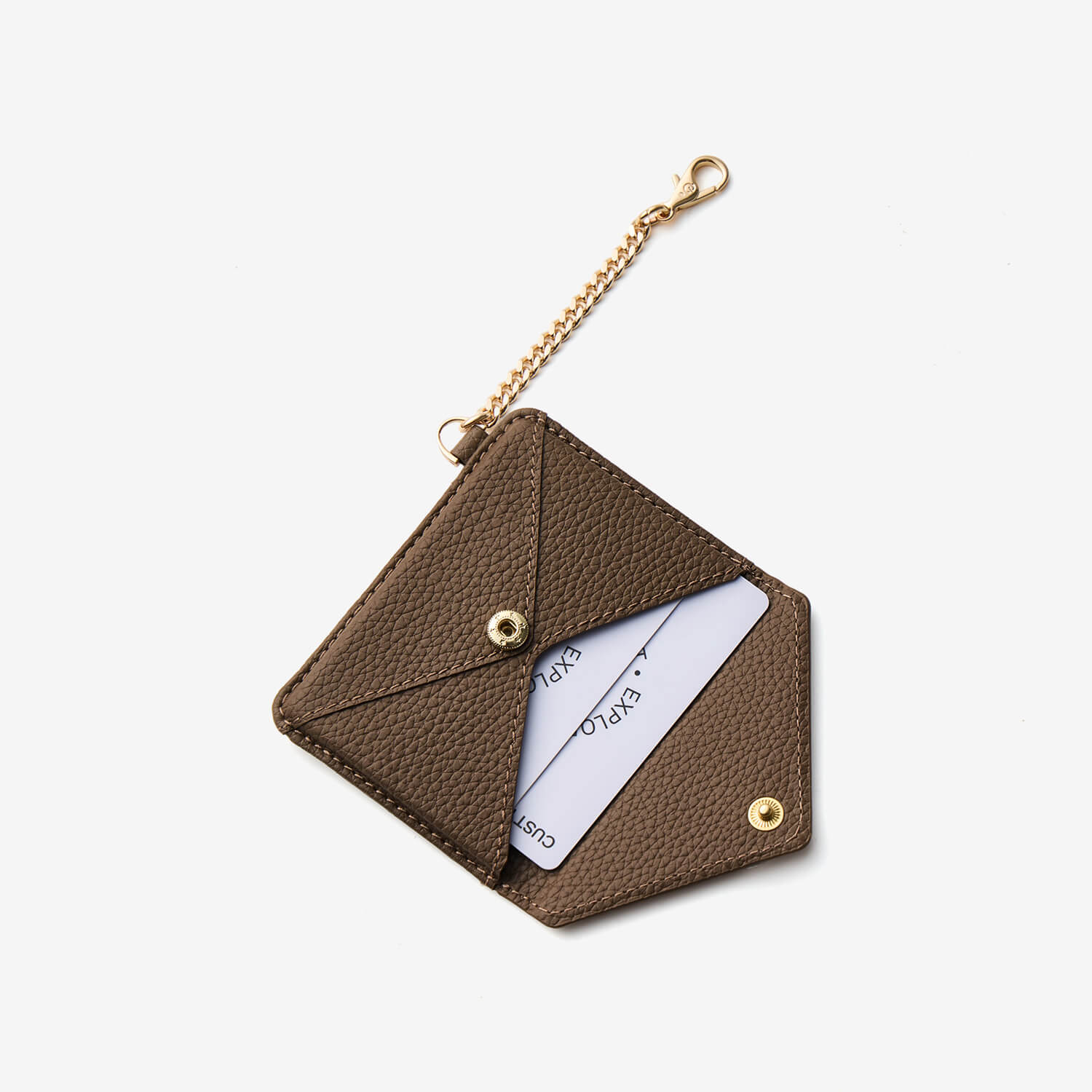 Mocha envelope-inspired card wallet designed for carrying cards during daily activities and outings