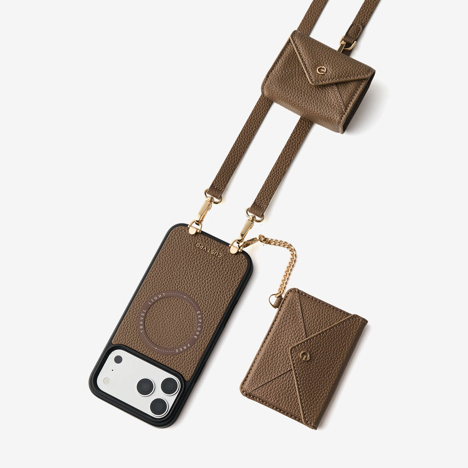 Mocha iPhone 18 Pro Max case with envelope wallet and storage pouch accessories for daily carry
