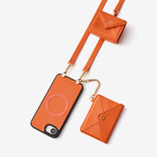 iPhone 17e wallet phone case with orange leather finish and envelope wallet design for everyday convenience