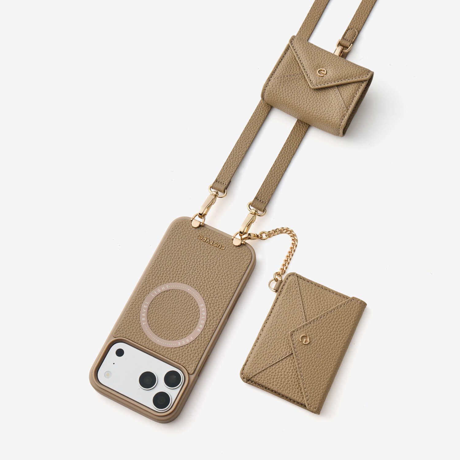 Taupe iPhone 18 Pro Max wallet phone case with envelope magnetic wallet for convenient card access on the go