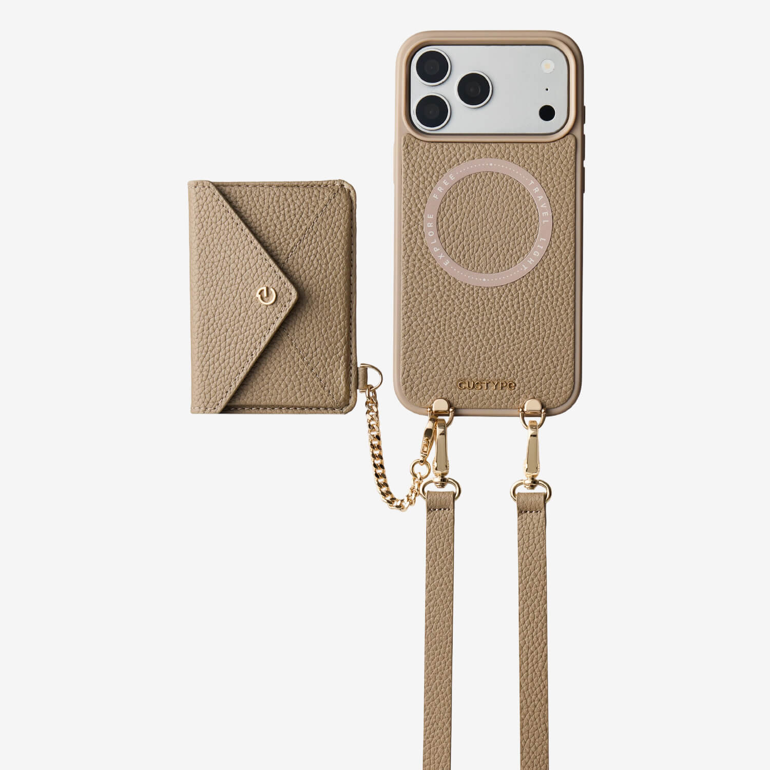 iPhone 18 Pro MagSafe wallet case featuring envelope-inspired design, premium leather finish and elegant gold hardware