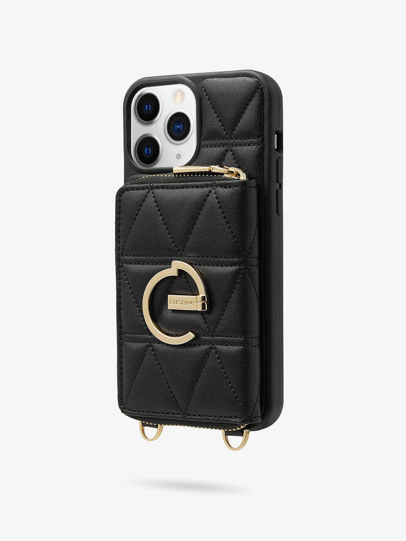 Custype LuxeCharm- Triangle Argyle Phone Case with Chain Leather Strap Black