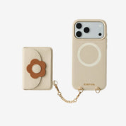 beige iPhone 17 pro max case with floral card holder