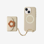 beige casual iPhone 15 case with floral card holder for vacation