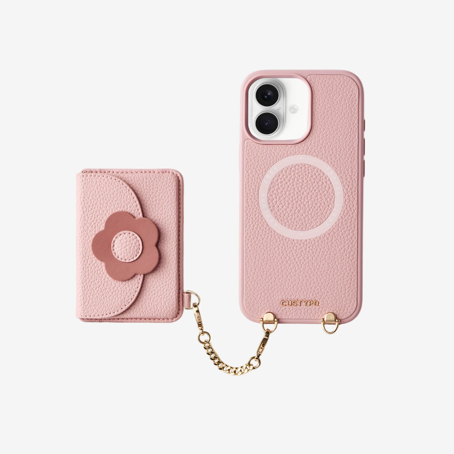 Pink Aesthetic wallet phone case with chain