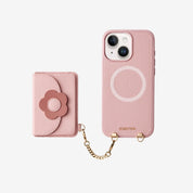 Pink Leather iPhone 15 case with floral wallet