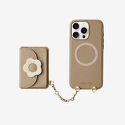 taupe Aesthetic iPhone 16 pro max case with card holder and chain for vacation