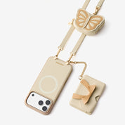 Flutter Flow- Crossbody Wallet Case with Butterfly AirPods Pouch & MagSafe