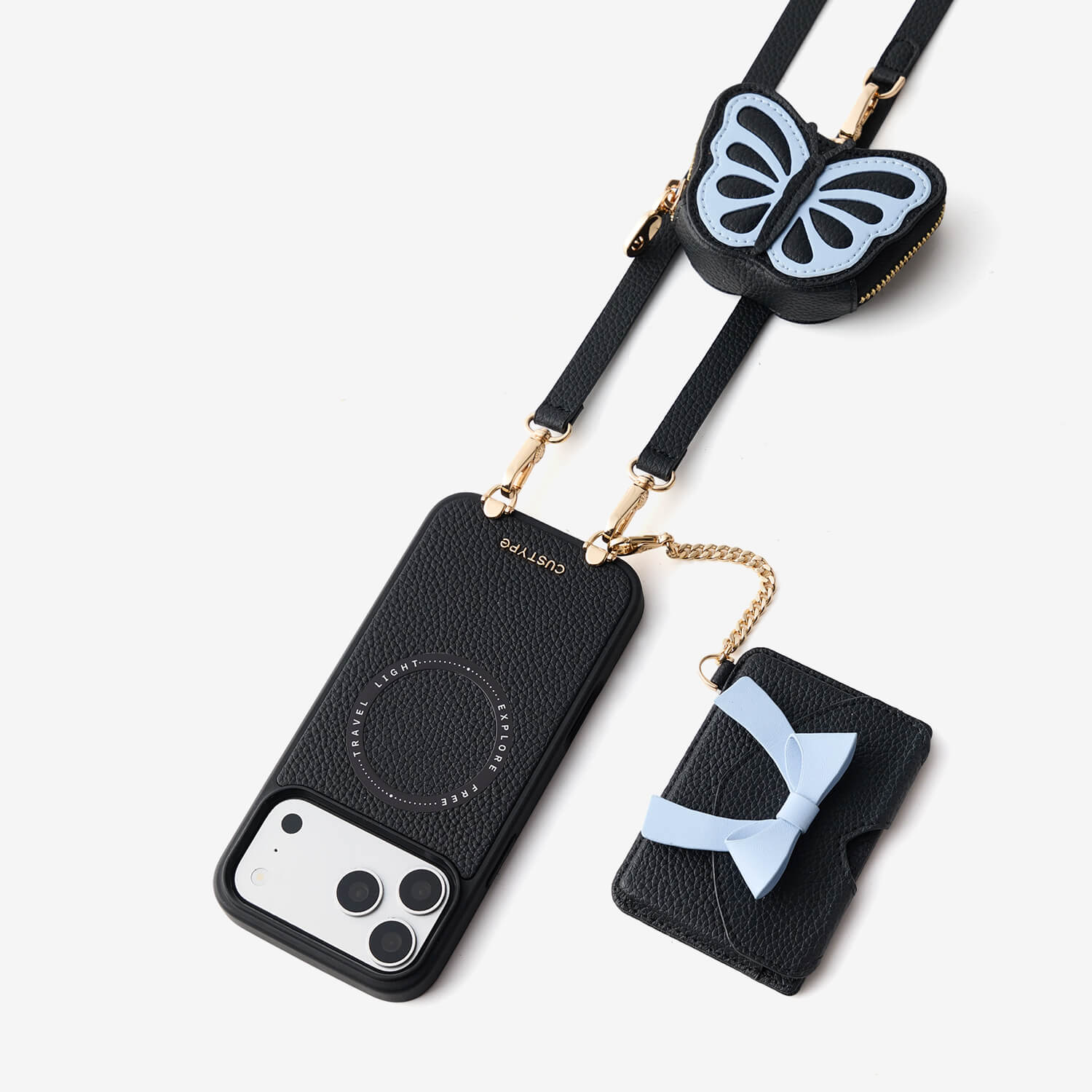 Flutter Flow- Crossbody Wallet Case with Butterfly AirPods Pouch & MagSafe