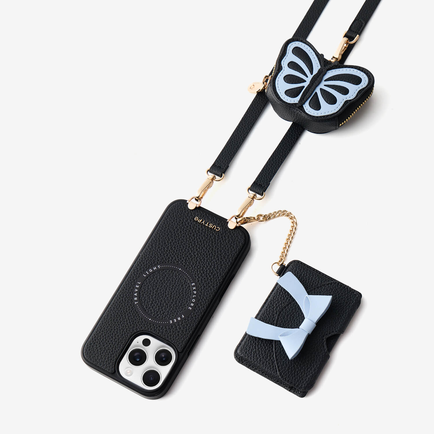Flutter Flow- Crossbody Wallet Case with Butterfly AirPods Pouch & MagSafe