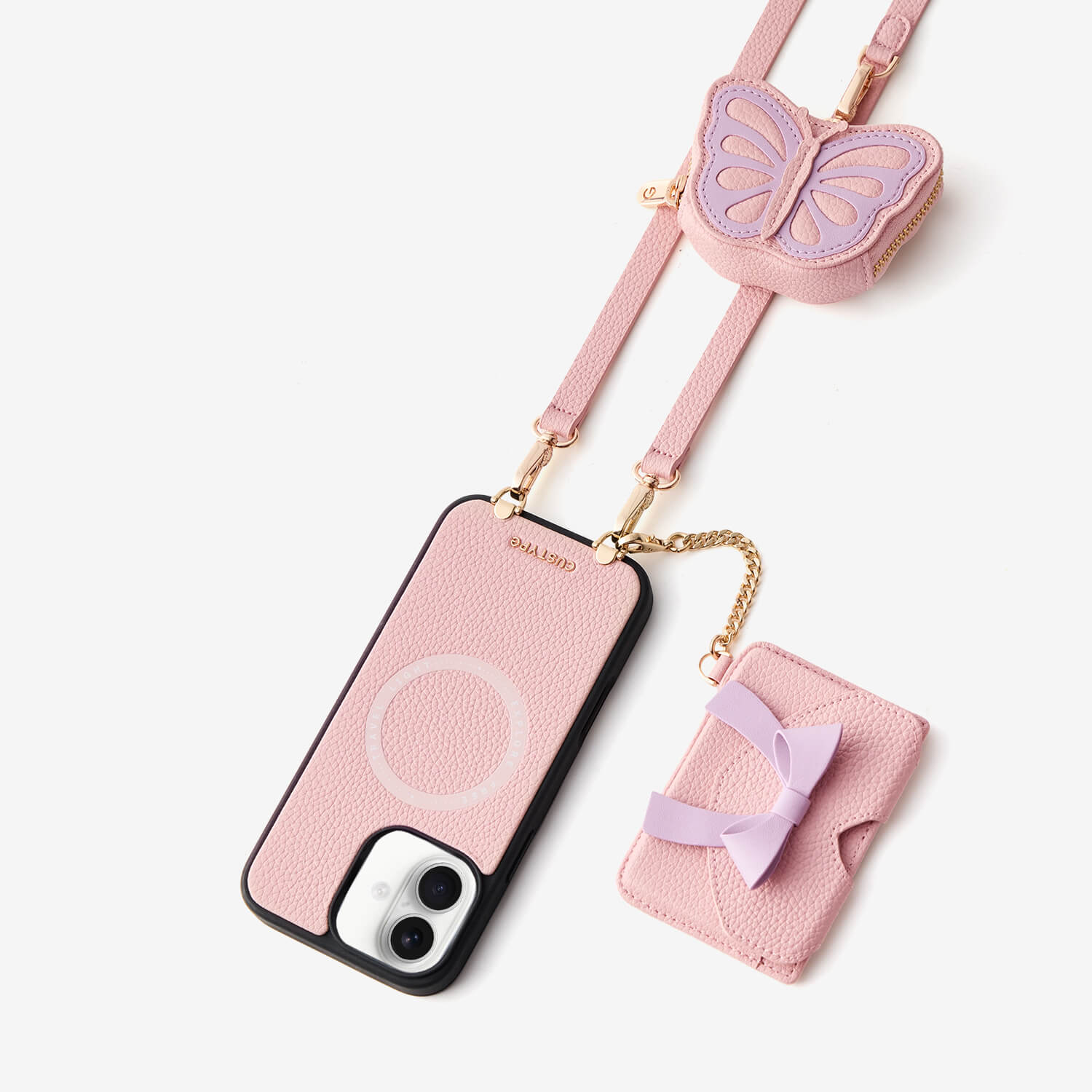 Flutter Flow- Crossbody Wallet Case with Butterfly AirPods Pouch & MagSafe