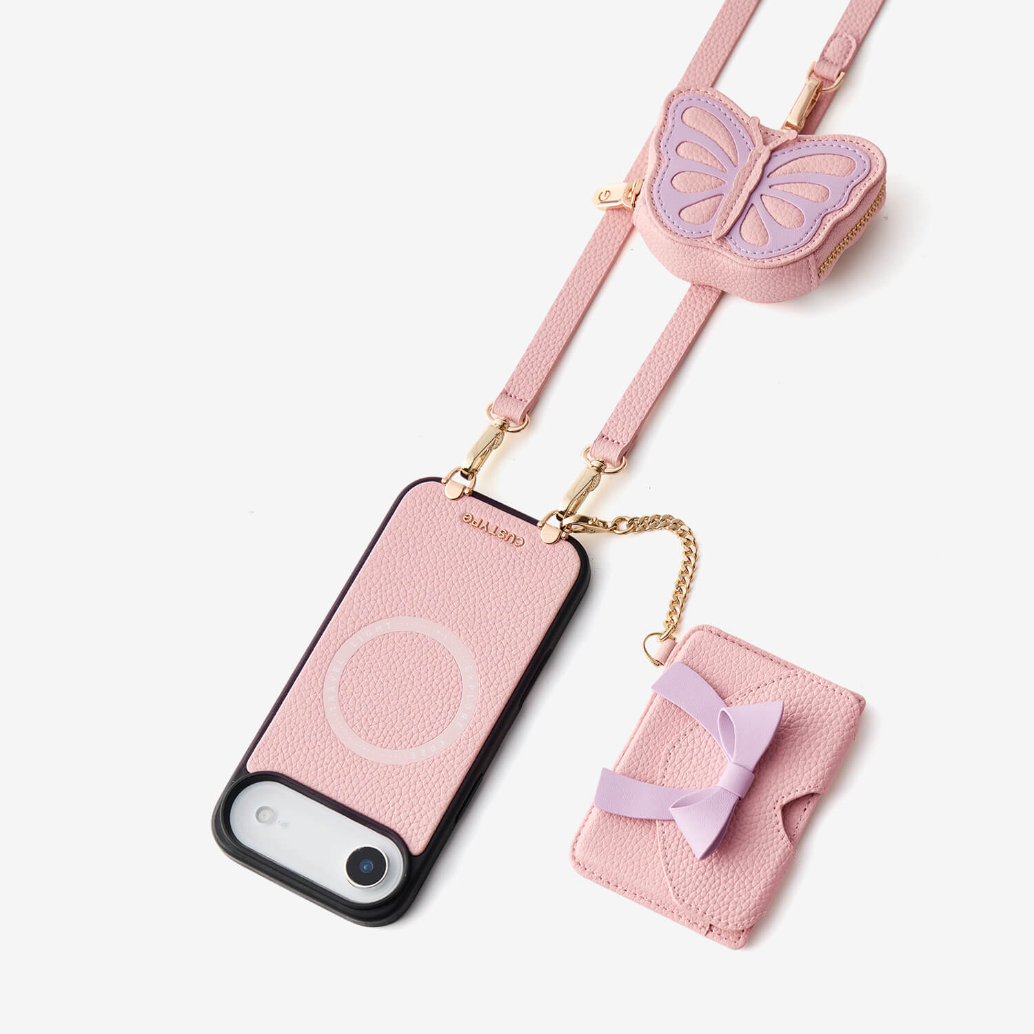 Flutter Flow- Crossbody Wallet Case with Butterfly AirPods Pouch & MagSafe
