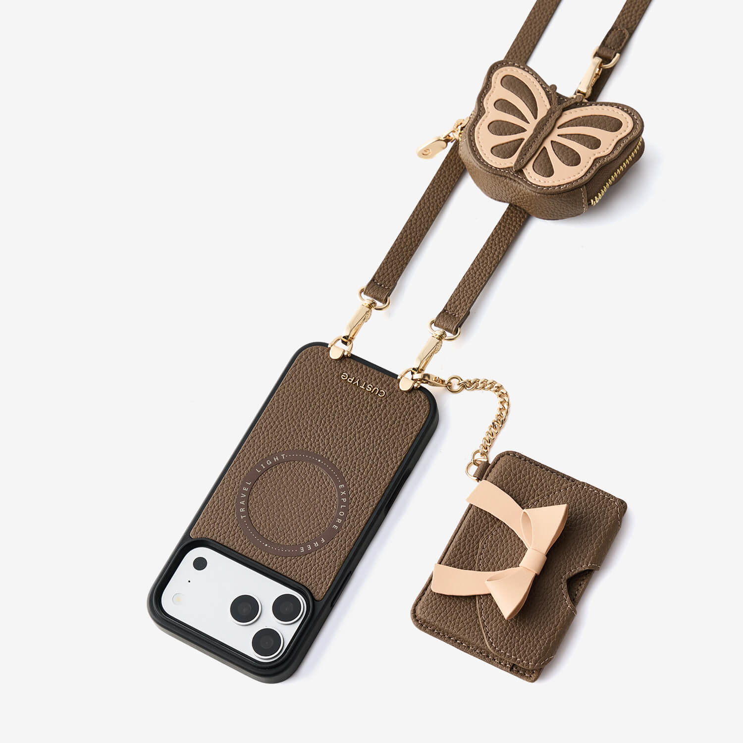 Flutter Flow- Crossbody Wallet Case with Butterfly AirPods Pouch & MagSafe