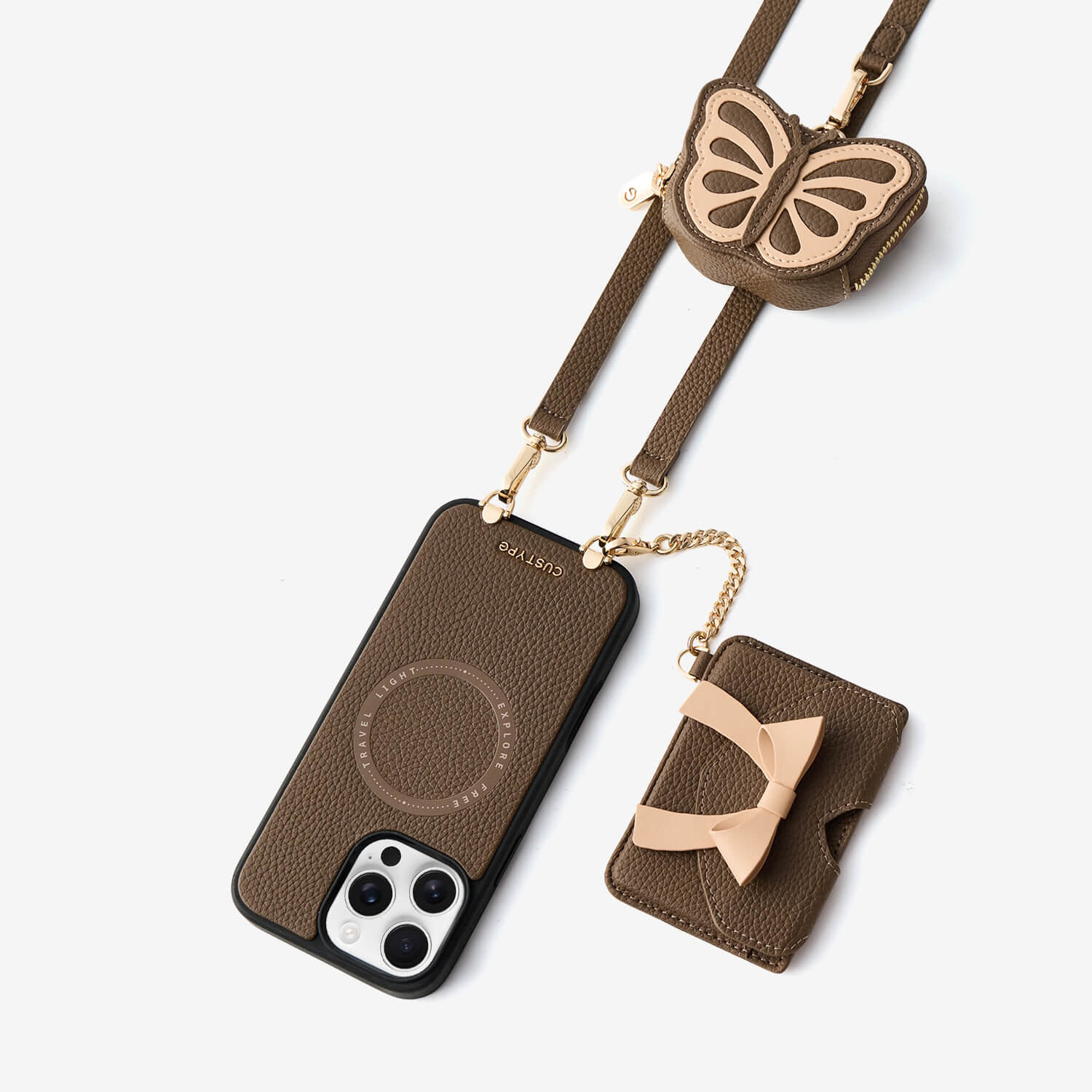 Flutter Flow- Crossbody Wallet Case with Butterfly AirPods Pouch & MagSafe