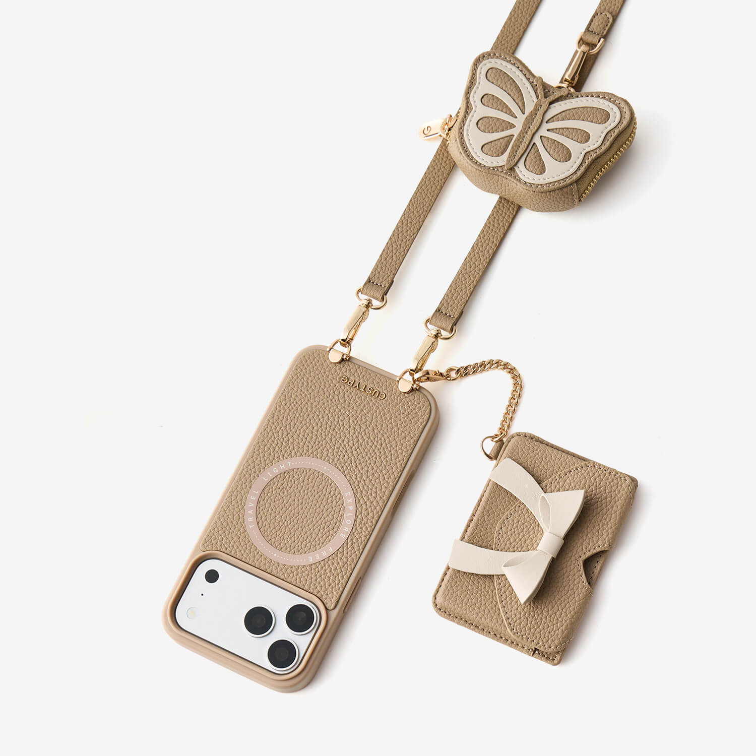 Flutter Flow- Crossbody Wallet Case with Butterfly AirPods Pouch & MagSafe