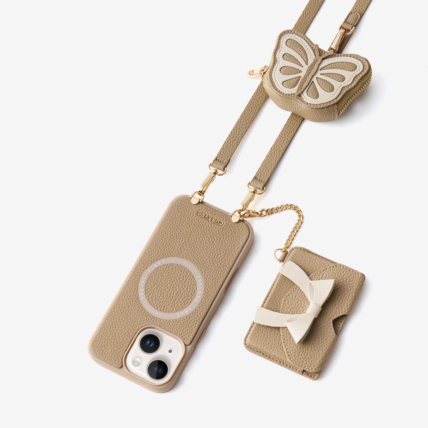 Flutter Flow- Crossbody Wallet Case with Butterfly AirPods Pouch & MagSafe