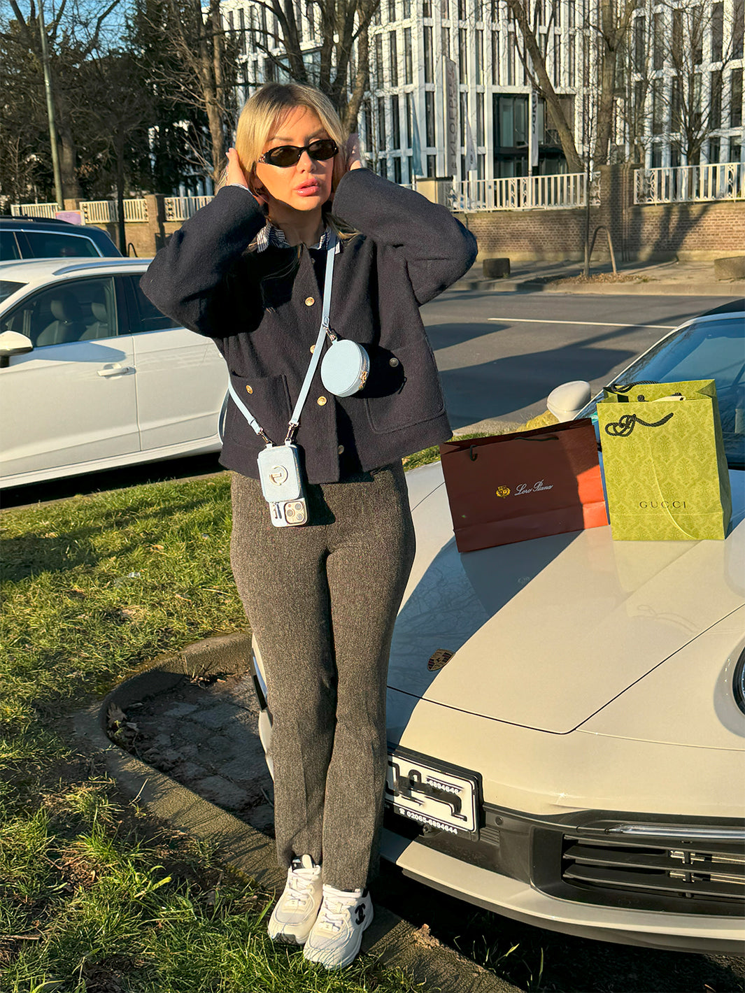 blue crossbody phone case with heart pouch iPhone 16 pro case