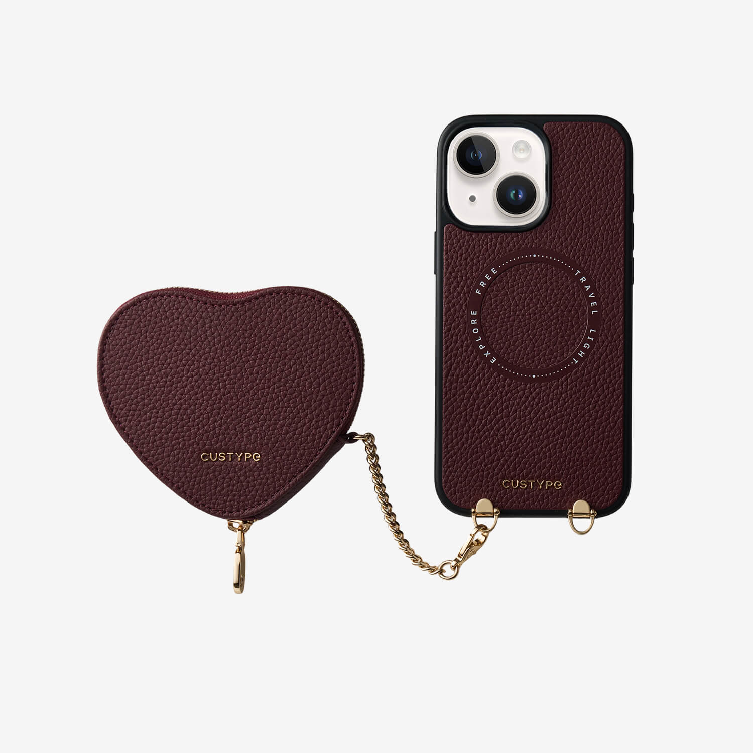 ハートデザインキット - 取り外し可能なポーチ付きワイヤレス充電スマホケース