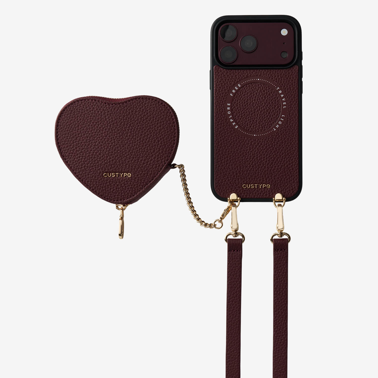 Heart Design Kit- Detachable Wireless Charging Crossbody Wallet Phone Case Pouch Set