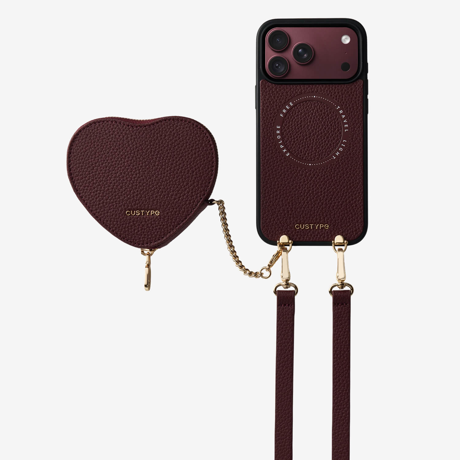 Heart Design Kit- Detachable Wireless Charging Crossbody Wallet Phone Case Pouch Set - iPhone 18 Pro Max