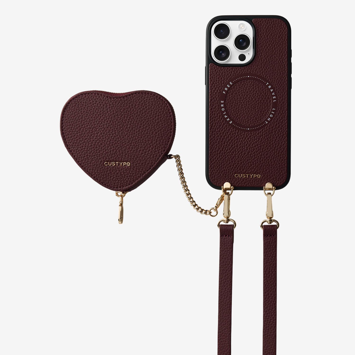 Heart Design Kit- Detachable Wireless Charging Crossbody Wallet Phone Case Pouch Set - iPhone 15 Pro Max