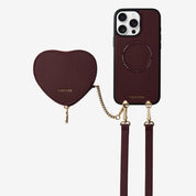 Heart Design Kit- Detachable Wireless Charging Crossbody Wallet Phone Case Pouch Set - iPhone 15 Pro Max