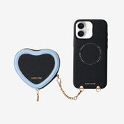 Black iphone 17 case with heart-shaped pouch for storage