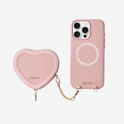 Pink magsafe phone case with heart-shaped pouch