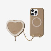 taupe iphone 16 pro max magsafe case with heart-shaped pouch for outdoor activities