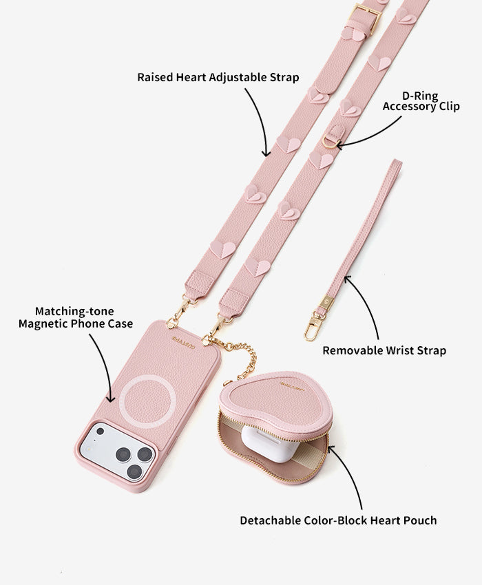 Phone Case with Heart Pouch & Raised Strap Features