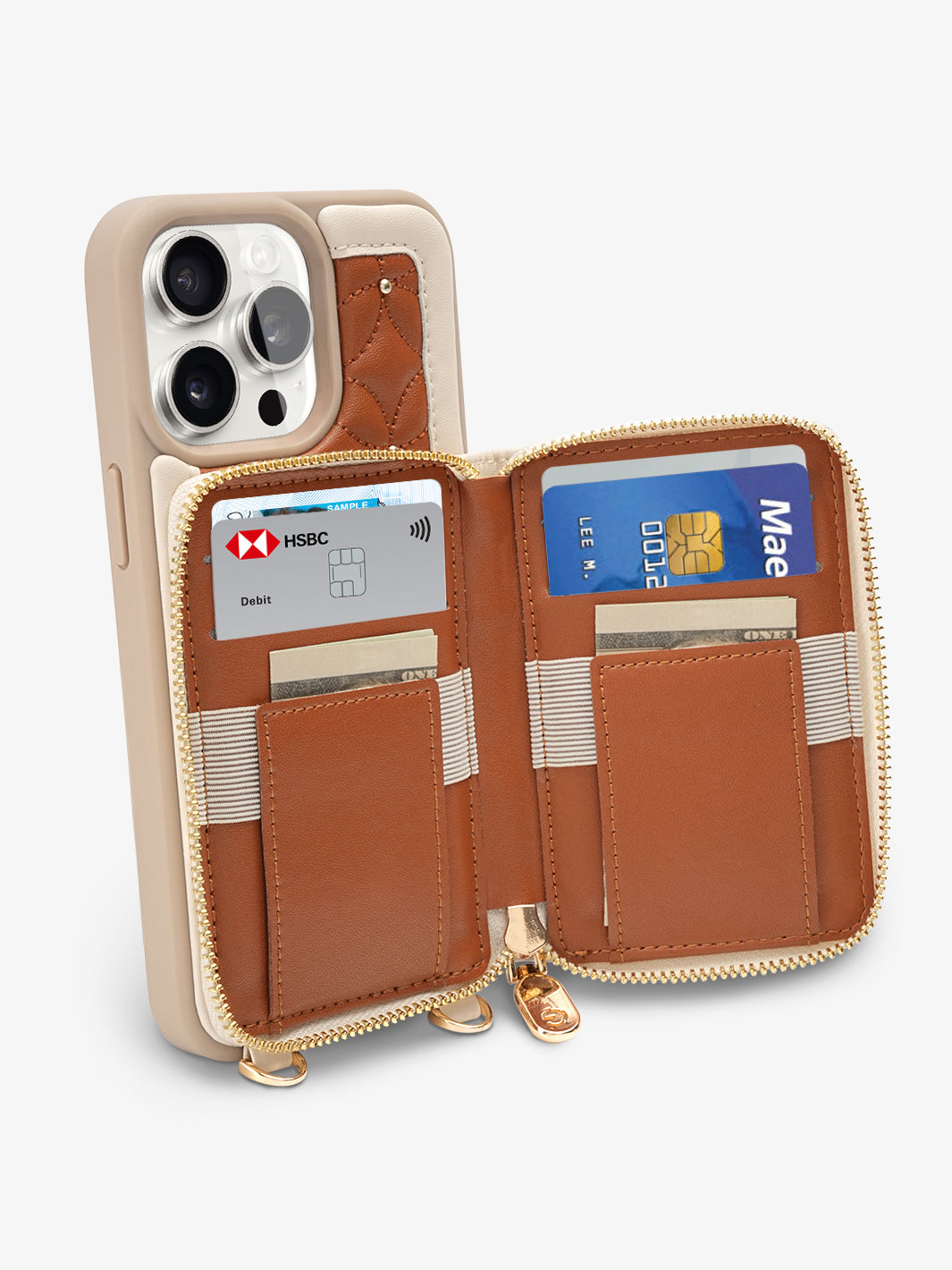 ThreadTrend- Bloom Stitching Phone Case Round Pouch Set in Brown