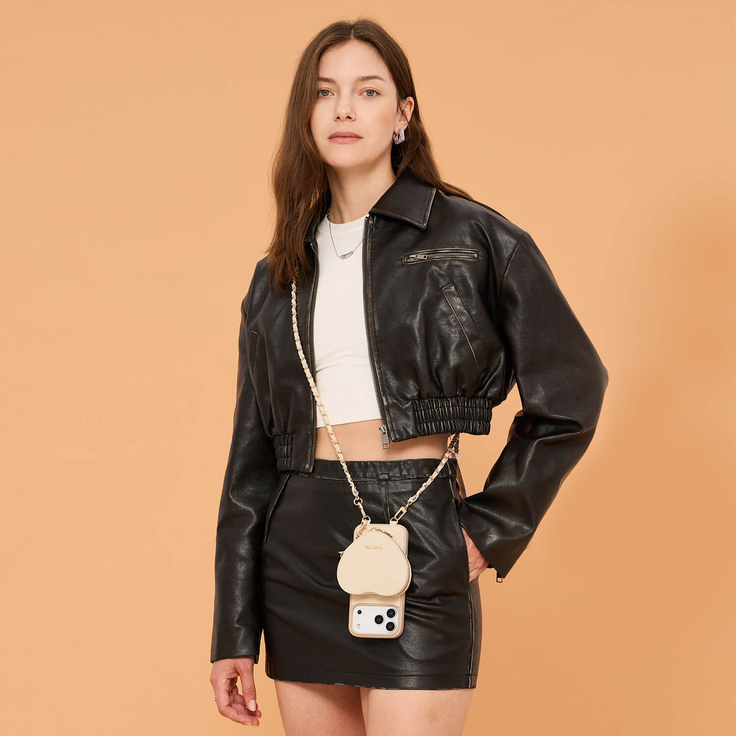 Allure Chain Series- iPhone Case with Heart Pouch & Chain Strap-Mobile Phone Cases-DETACHABLE WALLET & WIRELESS CHARGING