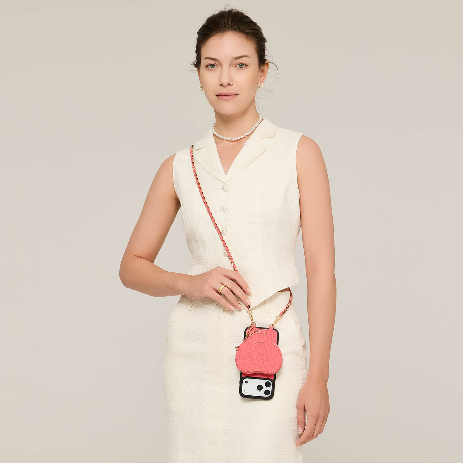 Allure Chain Series- iPhone Case with Heart Pouch & Chain Strap-Mobile Phone Cases-DETACHABLE WALLET & WIRELESS CHARGING