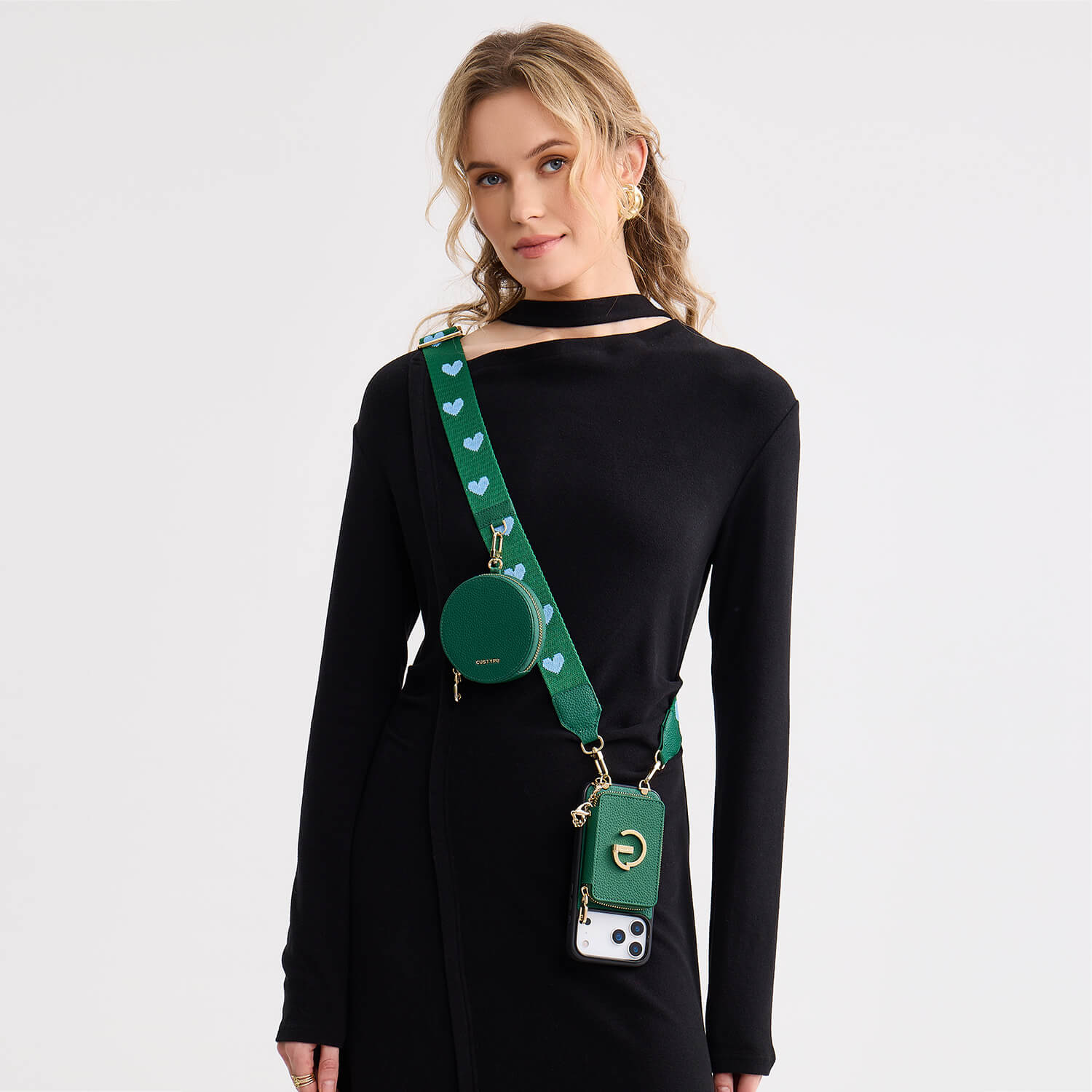 オリジナルデザインセット - マグネット式ウォレット＆ウェビングストラップ付きiPhoneケース