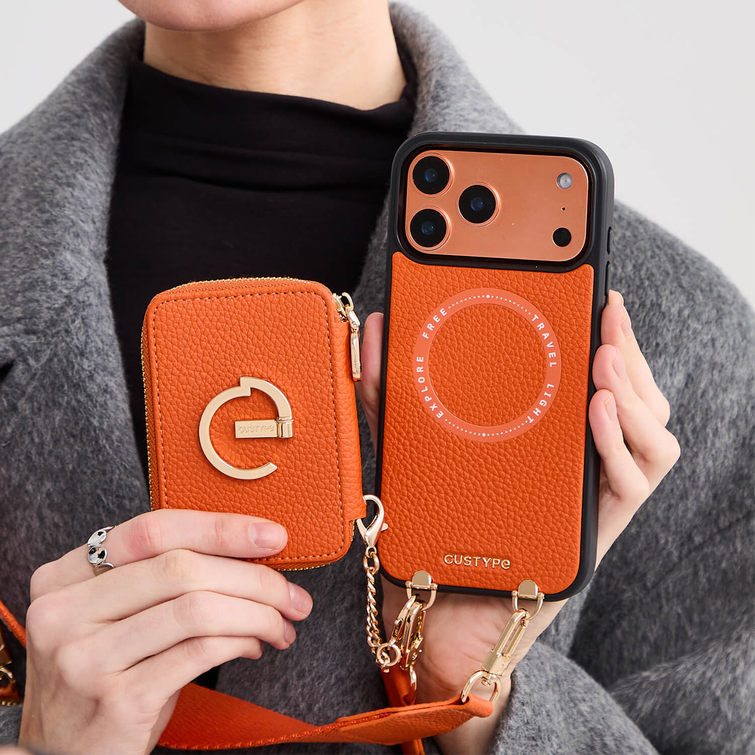 オリジナルデザインセット - マグネット式ウォレット＆ウェビングストラップ付きiPhoneケース