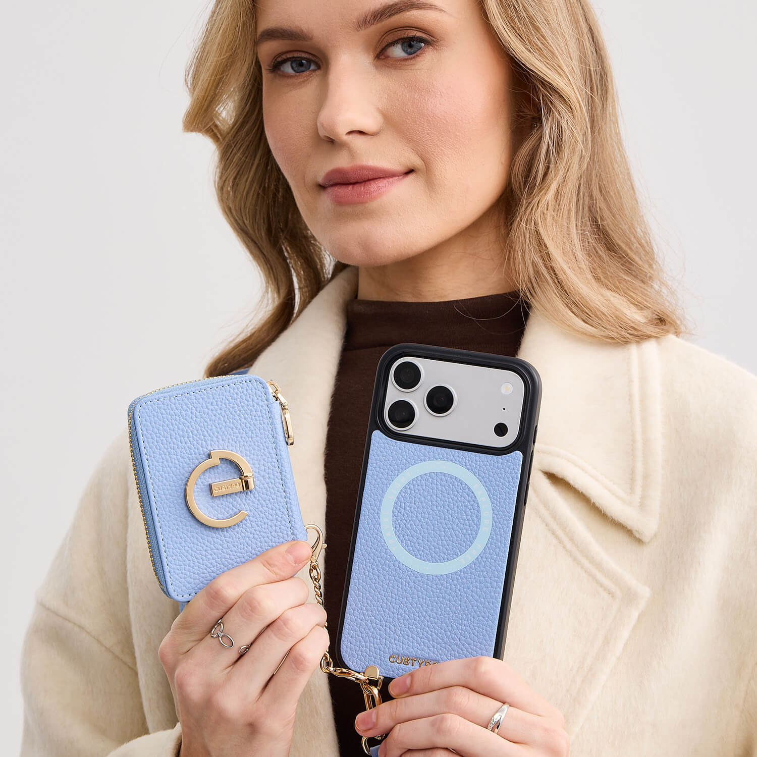 オリジナルデザインセット - マグネット式ウォレット＆ウェビングストラップ付きiPhoneケース