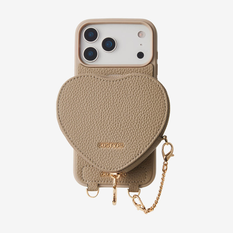 taupe heart pouch iPhone 17 pro case