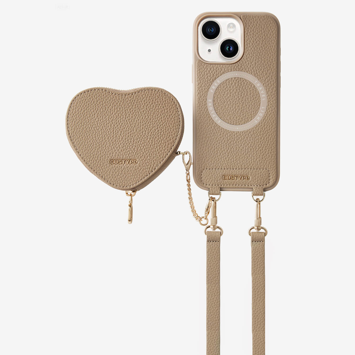 お値下げ中！新品　Custype iPhone15ケース ベージュ Custype iPhone 15 ケース、ストラップとカードホルダー付き、レザー