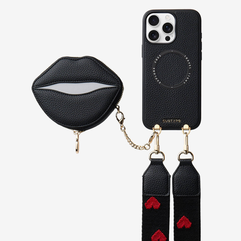 Sultry Kiss- iPhone Crosssbody Case with Magnetic Lip Pouch - iPhone 16 Pro Max